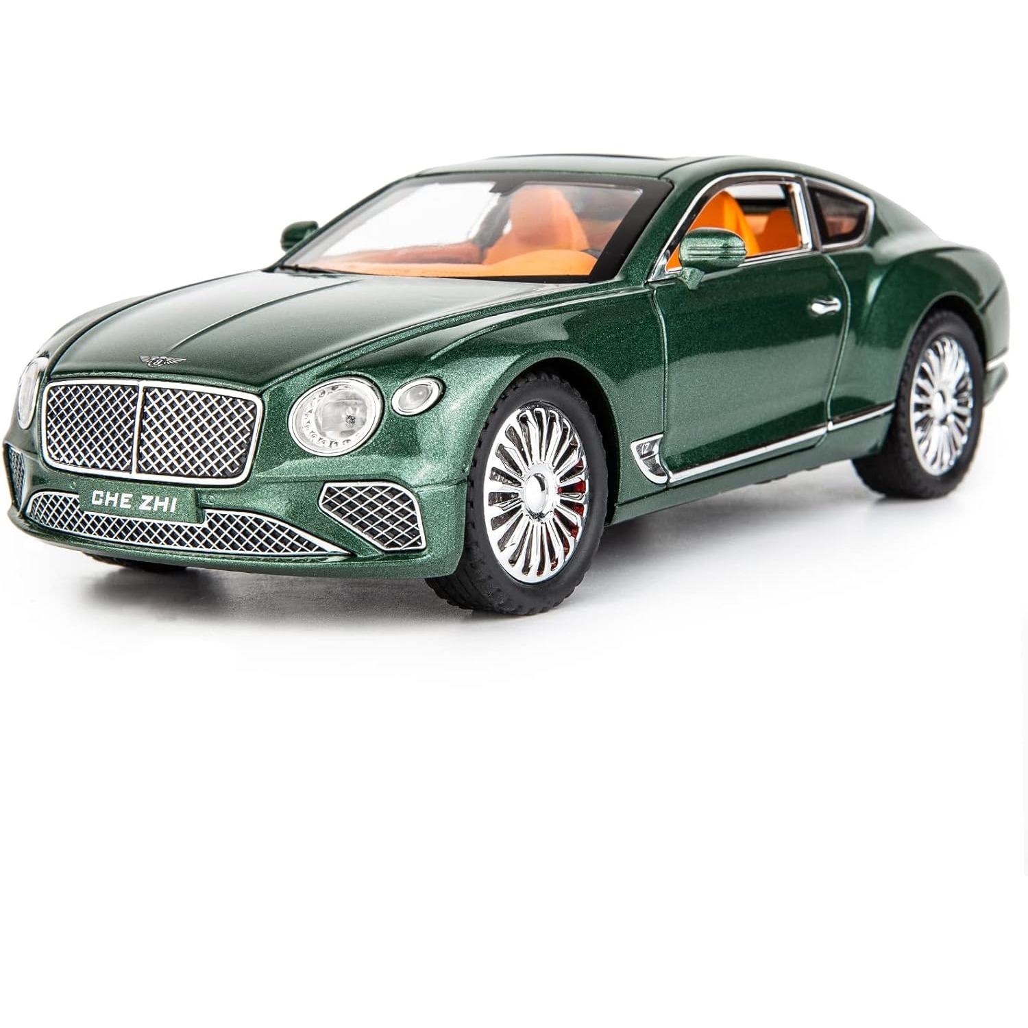 1/24 Bentley Continental GT Modellauto, Druckguss-Legierung, Spielzeug, Sammlerstück, Pullback-Spielzeugfahrzeuge mit Ton und Licht, Tür kann geöffnet werden, für Mädchen und Jungen, Geschenk 1/24-Size:22.5*9*6cm grün