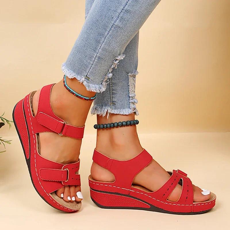 Neue Offene spitze Mode frauen Sandalen Sommer Weiche Sexy Frauen Sandalen Keil Schnalle frauen Orthopädische Sandale Schuhe Weibliche 38