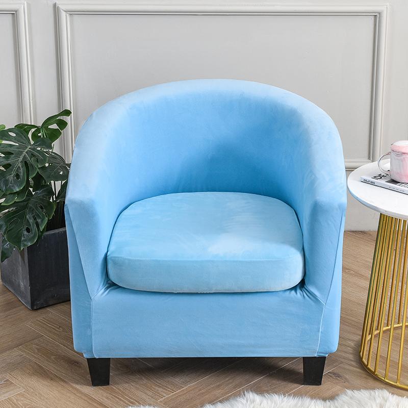 Samt-Stuhlhussen für Club-Sessel, Stretch-Sofa-Schonbezug, abnehmbarer Couchbezug für Wanne, Bartheke, Wohnzimmer, 2 Stück/Set himmelblaue