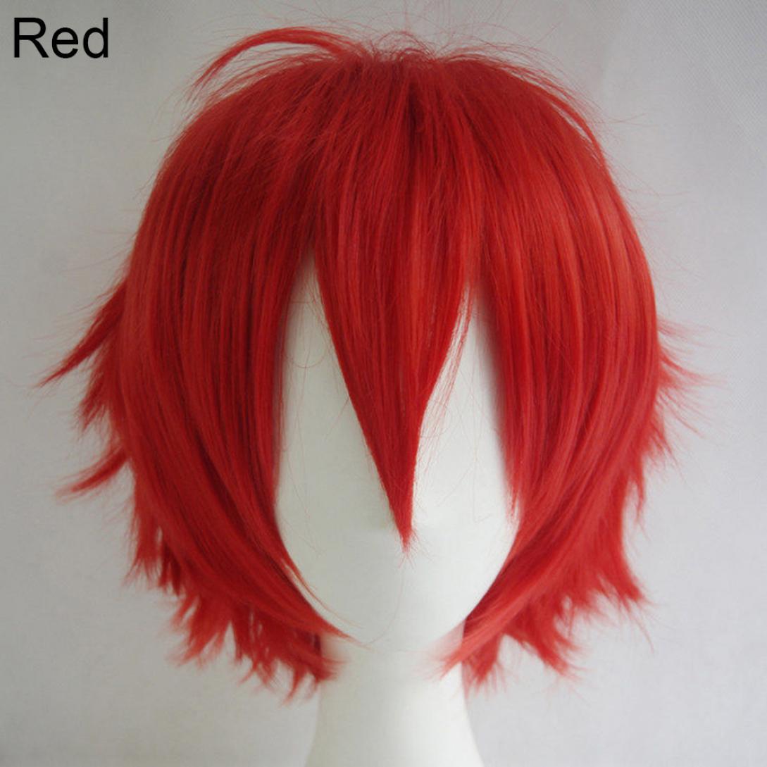 Orion Männer Frauen Multi-Color Kurze Gerade Haarteil Volle Perücke für Anime Party Cosplay One Size rot