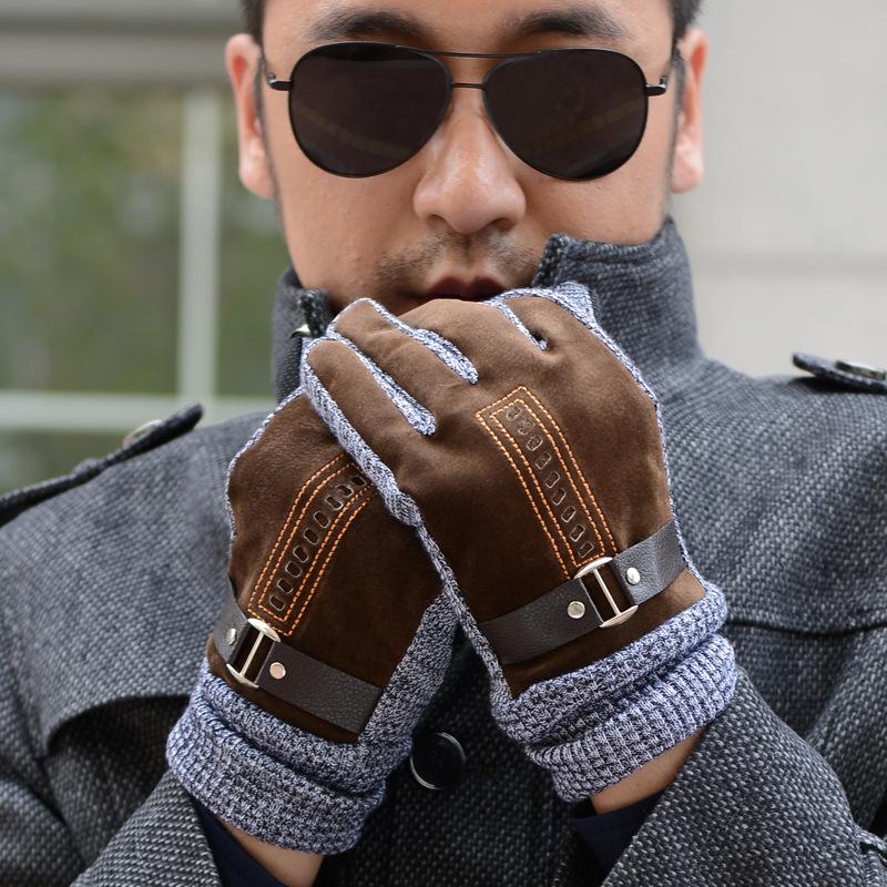 Handschuhe Herren Winter Reiten Schweinslederhandschuhe Warm Motorrad Verdickt Fleece Reiten Student Kälteschutz Baumwollhandschuhe One size