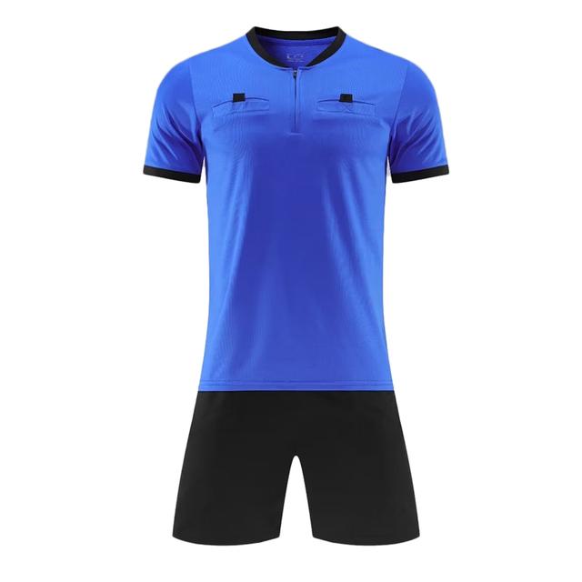 Erwachsene Männer Professionelle Schiedsrichter Fußball Jersey Set Fußball Uniform Kurzarm Spiel Beurteilen Hemd Drei Taschen Neue Ankunft S (165-170cm) blau
