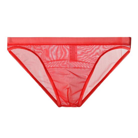 Nahtlose Slips aus Eisseide für Herren, niedrige Taille, ultradünn, durchsichtig, einfarbig, schnelltrocknende Unterwäsche L rot