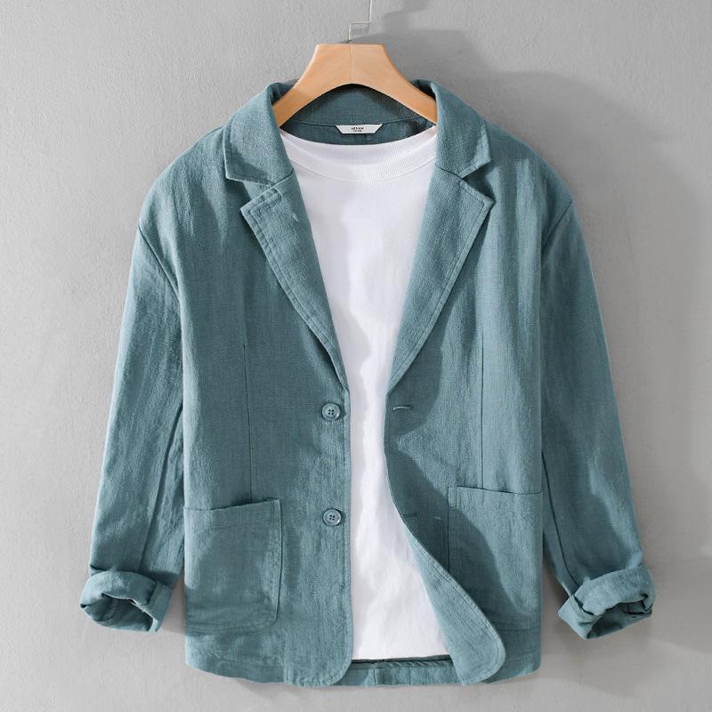Frühling Sommer Herren Jacken Lässig Atmungsaktiv Lässige Baumwolle Leinen Jacken Koreanischer Stil Jugend Knopfjacke XXXL blau