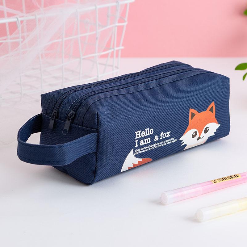 Tragbares Federmäppchen aus Segeltuch, Aufbewahrungstasche für Schulbedarf, doppellagige Federtasche, Federtasche für Schüler, süßes Federmäppchen, Schreibwarentasche für Kinder 19.5*7.5cm dunkelblau