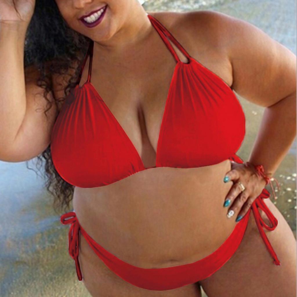 Damen-Bikini in großer Größe, einfarbig, Träger mit hängendem Hals, geteilter Badeanzug, Badeanzug XXXL rot