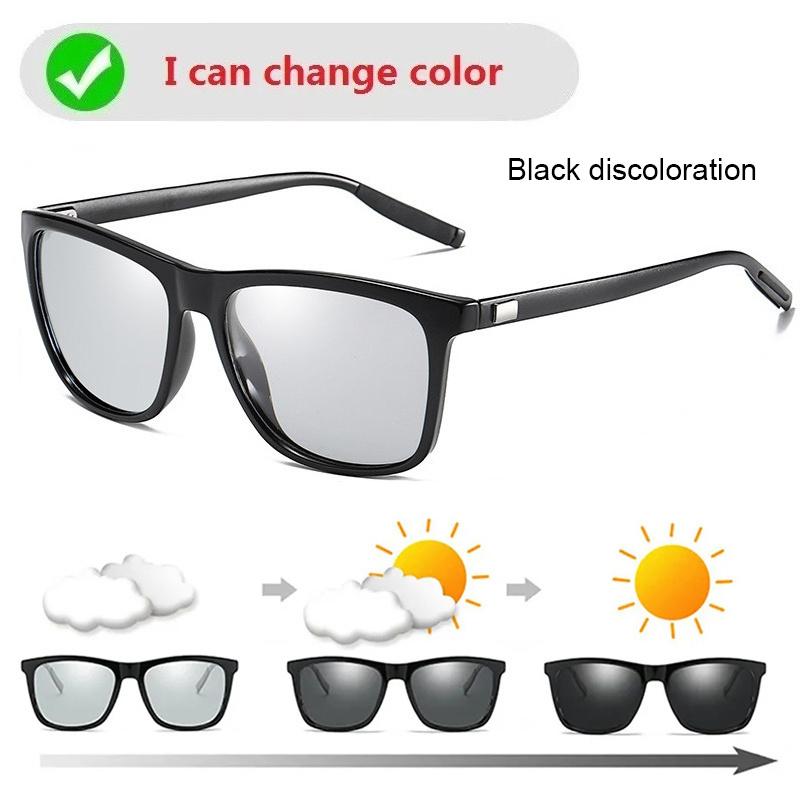 Photochrome Sonnenbrille für Männer und Frauen, quadratisch, klassische Chamäleon-Brille, Sonnenbrille für Männer, Autofahren, nicht polarisierte Brille
