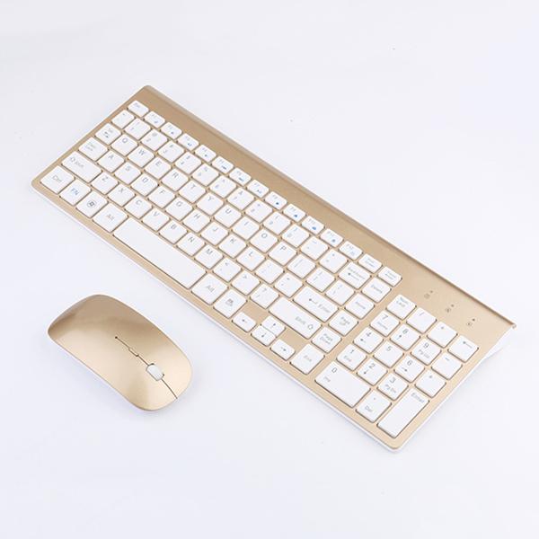 2,4 GHz kabellose Tastatur und Maus-Kombination, 102 Tasten, geräuscharme kabellose Tastatur und Maus für Mac, PC, Windows XP/7/10, Fernseher, B, glattes Gehäuse gold