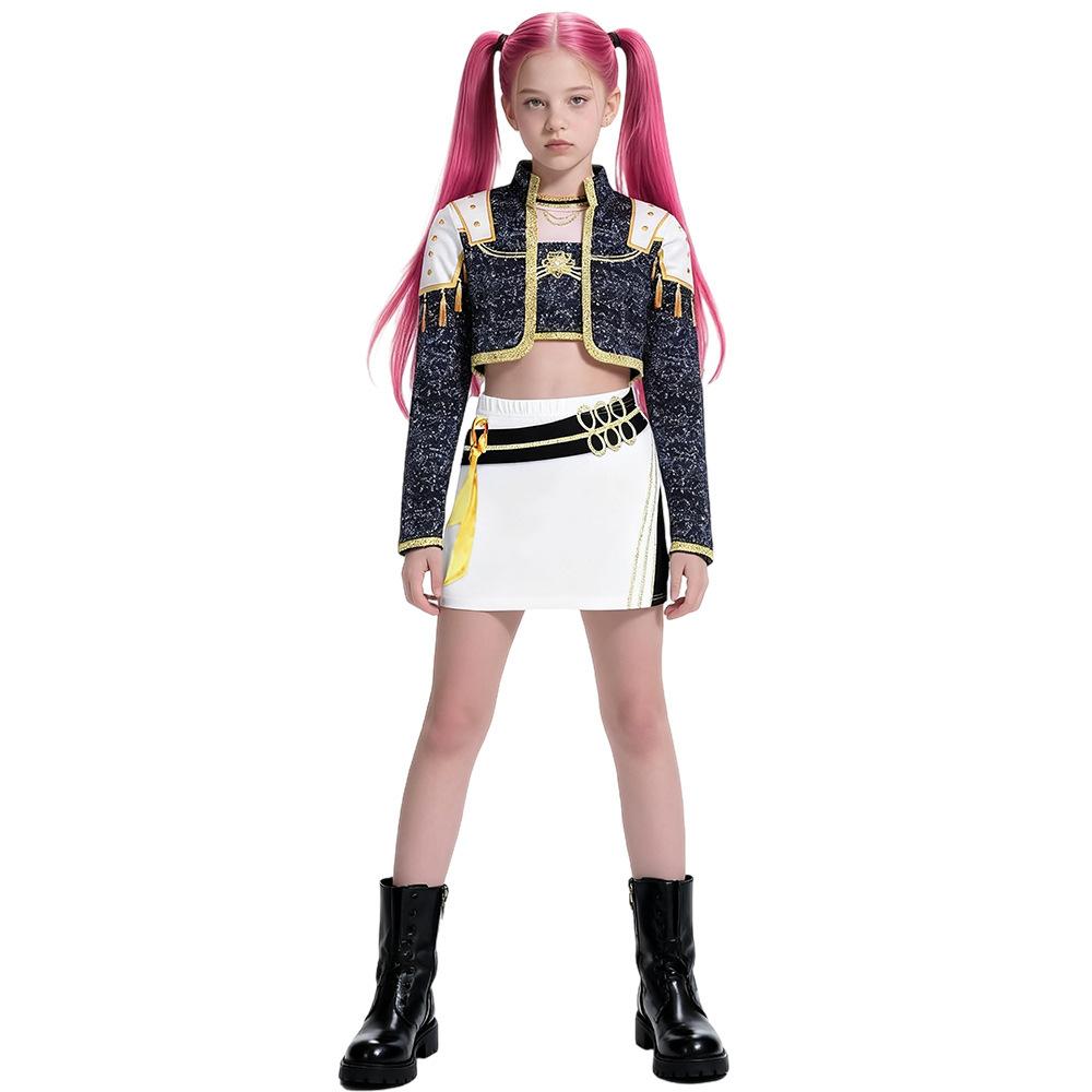 Kinder Dämonen Kostüme K-Pop Mira Rumi Zoey Hunters Cosplay Kostüm für Mädchen Halloween Bühne Muster Rollenspiel Kleidung 150 CM