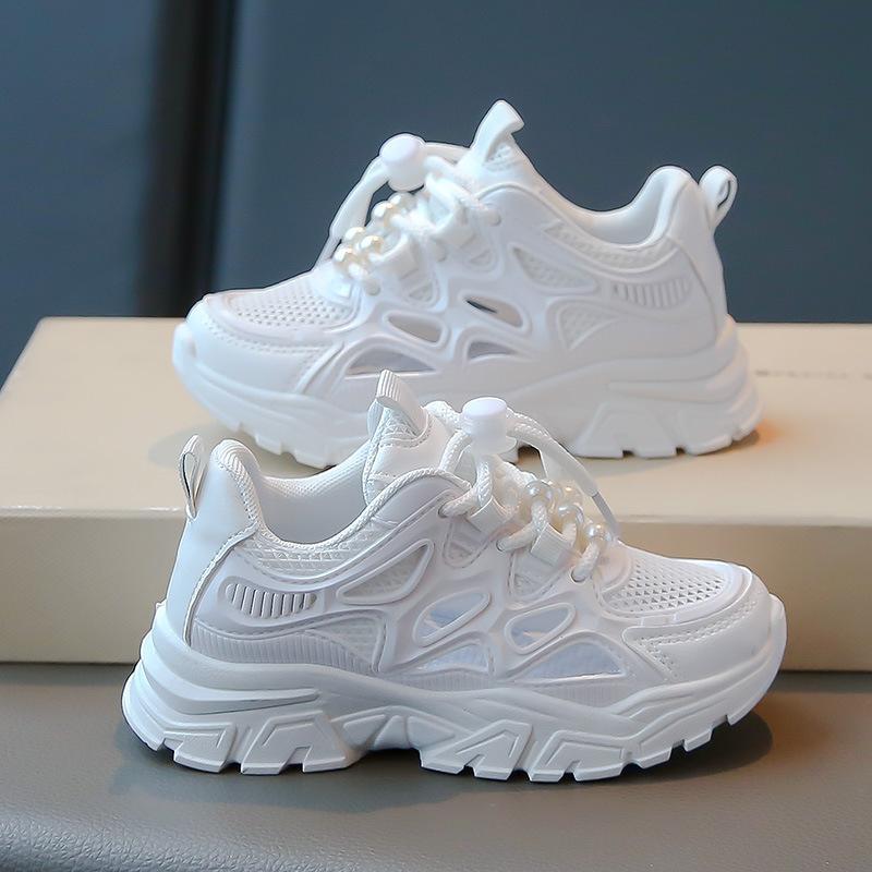 Mädchen Sport Schuhe Frühling und Herbst Atmungsaktive Mesh Mädchen Casual Schuhe Beliebte Weiße Schuhe 34 weiß