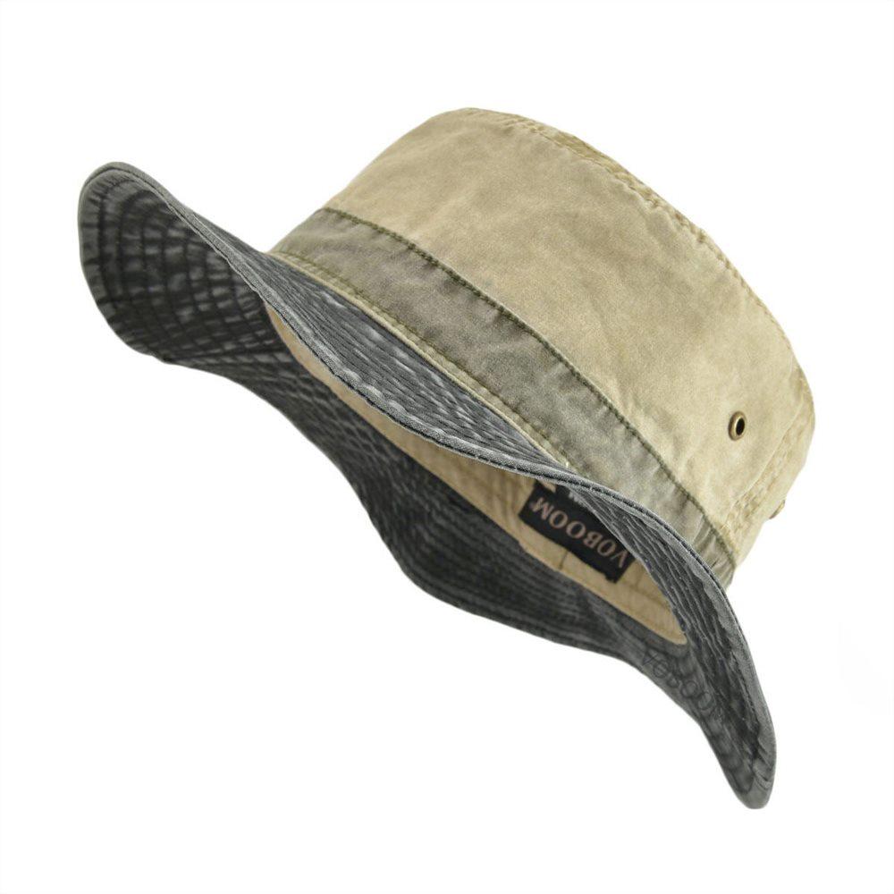 VOBOOM Fischerhüte für Herren Gewaschene Baumwolle Outdoor Panama Hut Sommer Angeljagd Kappe UV400 Sonnenschutzmützen Panama Hut 59-60cm schwarz