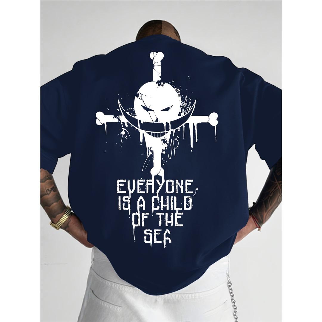 ONE PIECE Animations-Derivate Weißbart Edward·Newgate Bedrucktes Kurzarm-T-Shirt Herrenmode Lockeres Baumwoll-Oberteil XXL beige
