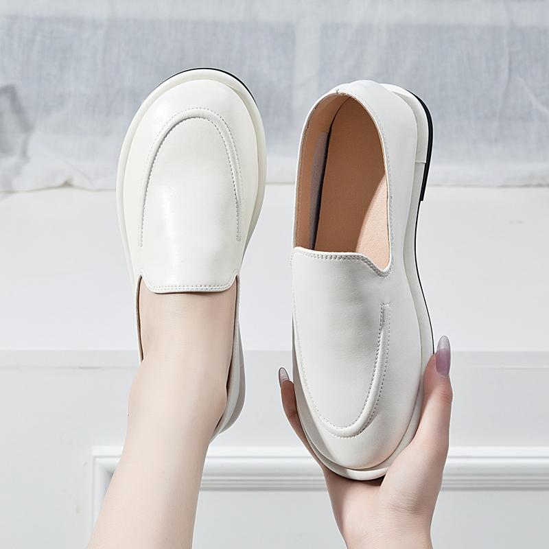 Loafers Damen Frühling Runde Zehen Ein Fuß Slip-on Schuhe Damen Echtes Leder Weiche Flats Schuhe Damen 35 weiß