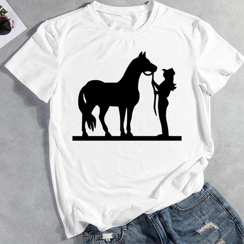 Aquarell Pferd Liebe 90er Jahre Kleidung Casual Sommer Mode Grafik T-shirt Frauen Top T-shirt Kurzarm Dame Weibliche Print T-shirt L