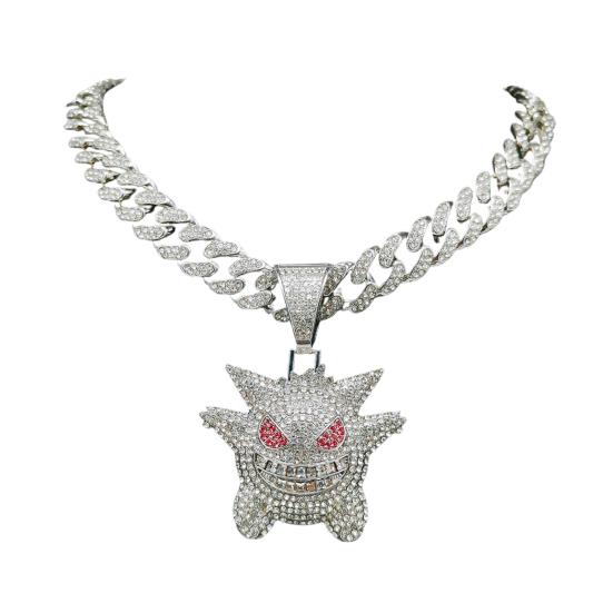 Yousheng Cartoon Anhänger Kubanische Halskette Glänzender Strassstein Inlay Lila Gold Silber Farbe Legierung Herren Damen Halskette Mode Accessoires Geschenk A silber