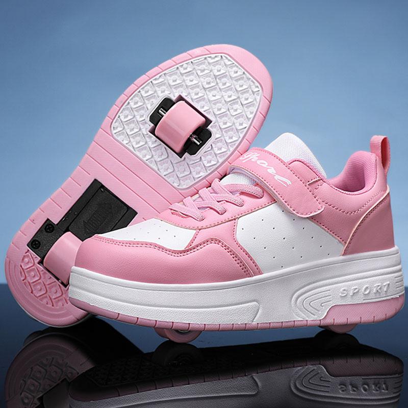 28-40 Kinder Sneakers Laufschuhe Zweirädrige Demontage Student Skate Schuhe Sneakers 37 rosa