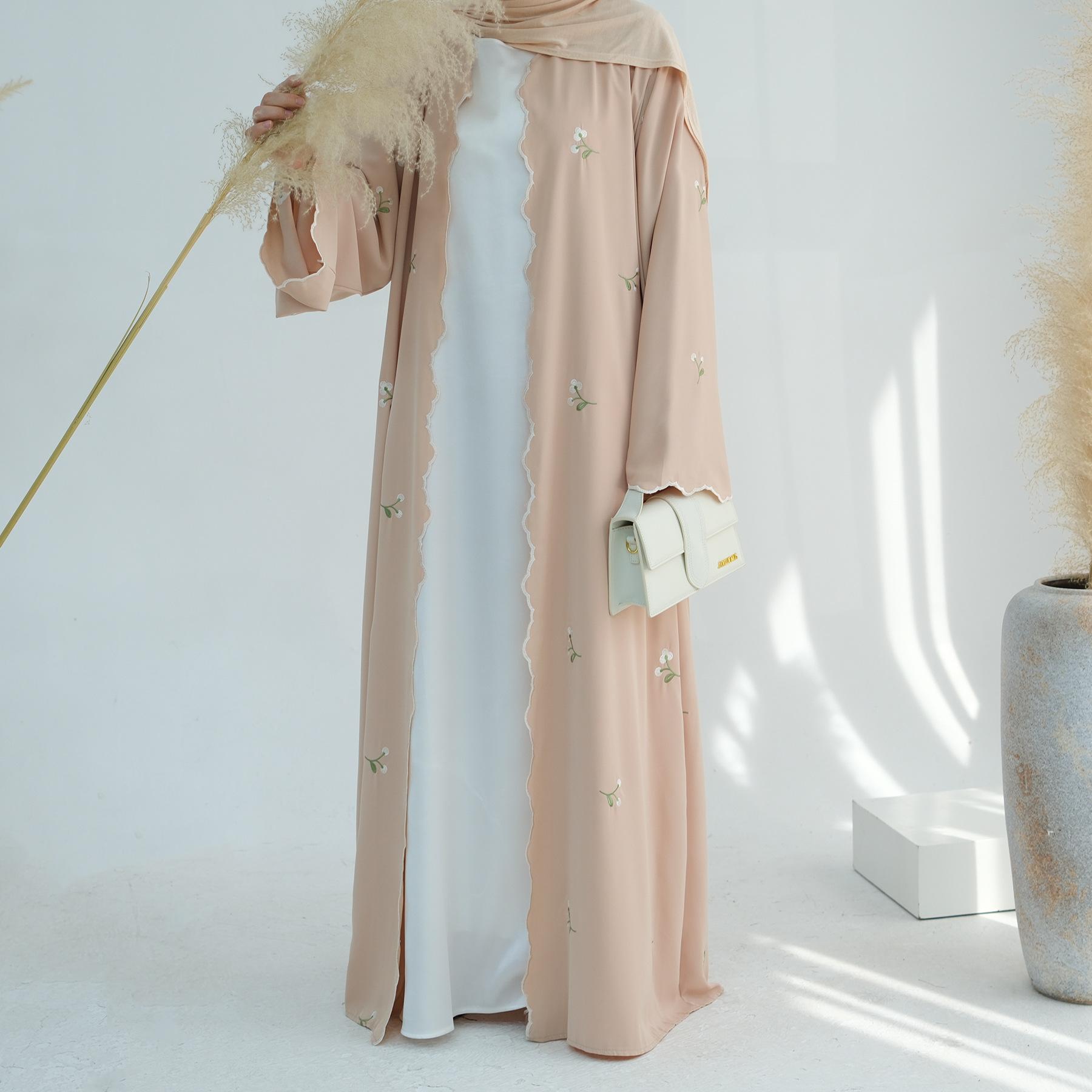 Eid Muslim Abaya Frauen Stickerei Strickjacke Kleider Abayas Ramadan Marokko Dubai Jalabiya Kaftan Vestidos Arabischen Lange Robe M khaki