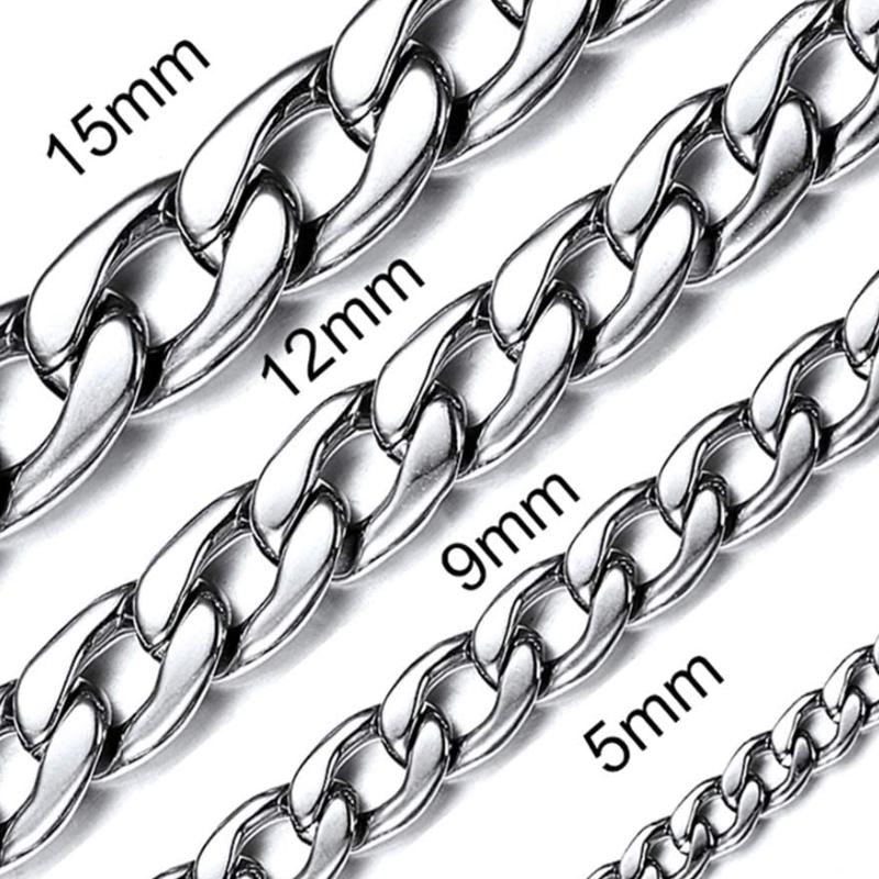 Kubanische Gliederkette aus Edelstahl für Damen und Herren, erhältlich in den Breiten 5 mm/9 mm/12 mm/15 mm und den Längen 18 Zoll/20 Zoll/22 Zoll/24 Zoll/26 Zoll/28 Zoll. 15mm by 55cm(22inch)
