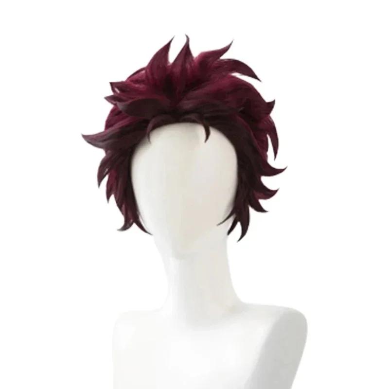 Anime Dämonentöter Kimetsu No Yaiba Tanjiro Kamado Cosplay Synthetische Perücken Kurz Kastanienbraun Hitzebeständige Haarperücken