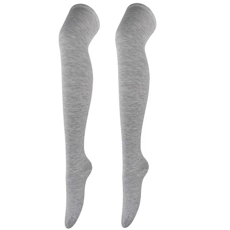 Damen Strümpfe Stulpen Gestreifte Lange Socken Oberschenkel Winter Hohe Strümpfe Warm über Knie Socken Weiche Wolle Weihnachtsstrümpfe One Size hellgrau