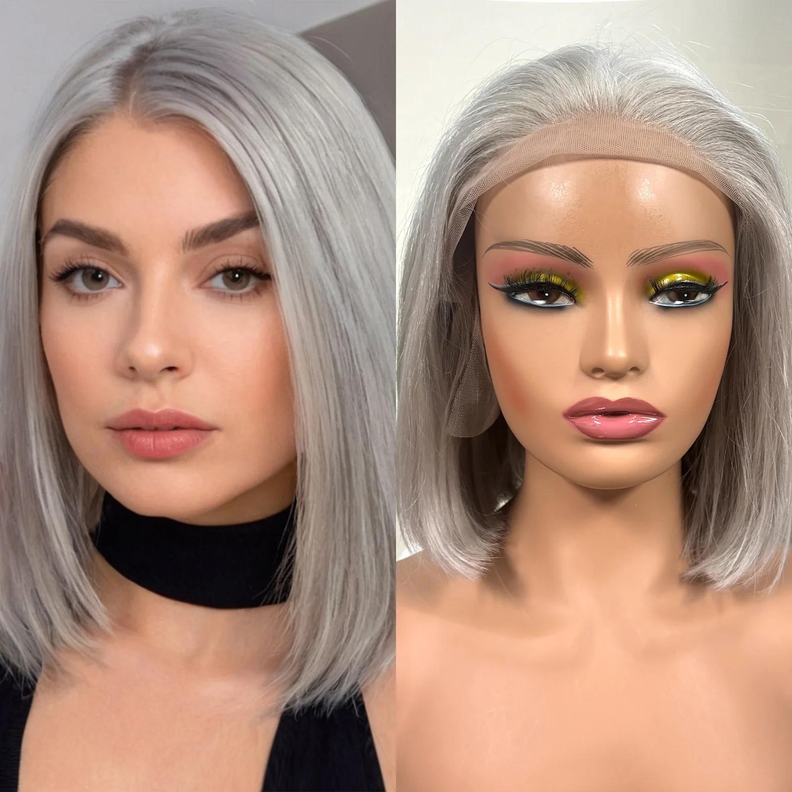 HAIRCUBE Kurzer Bob, glattes Echthaar, Lace-Frontal-Perücke, braune Highlights, blonde Remy-Echthaar-Perücken, vorgezupfte Lace-Front-Perücke für Frauen