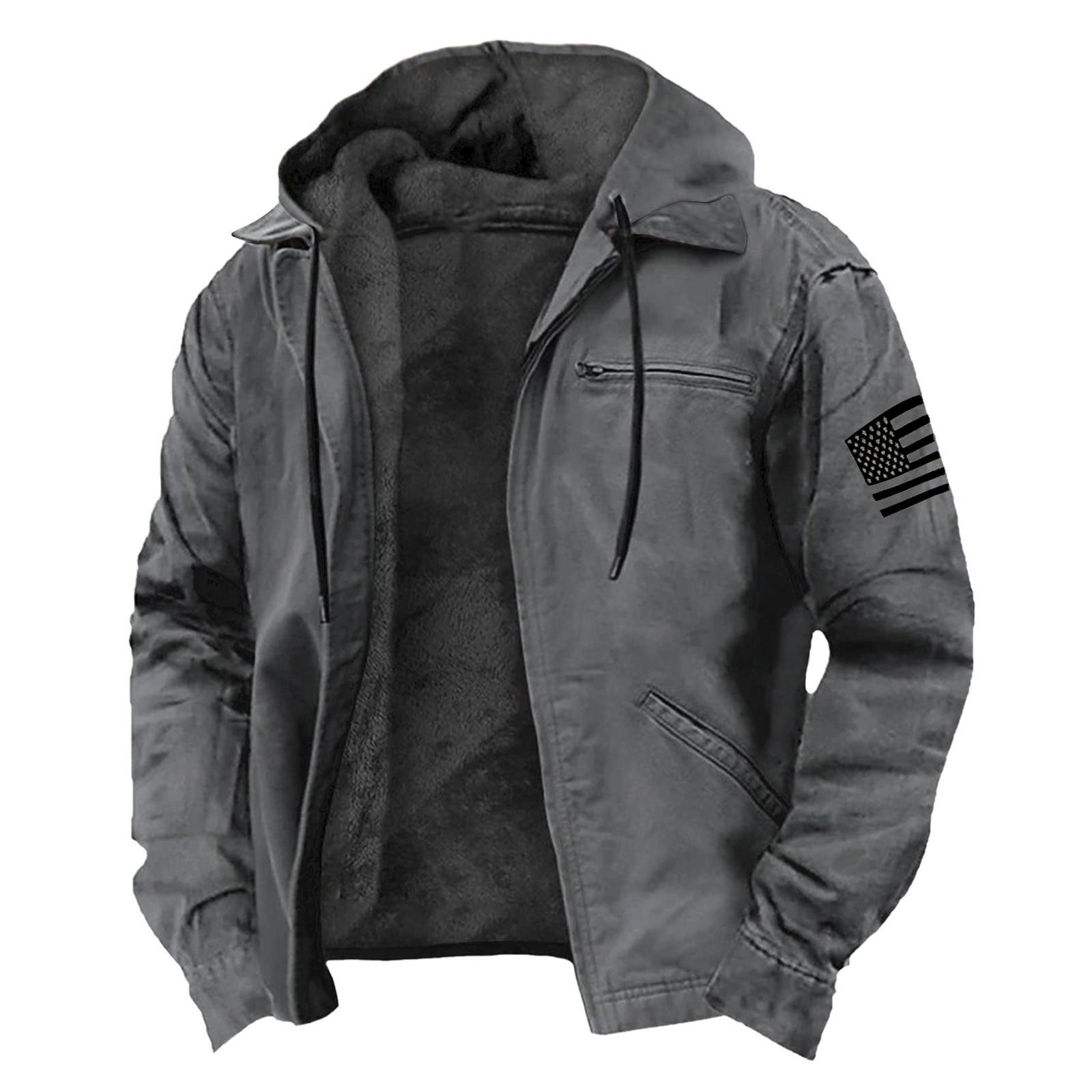 Lässige Herrenjacke mit Reißverschlusstasche und Kapuze, einfarbig, modisch, warme Herrenjacke XXXXXL