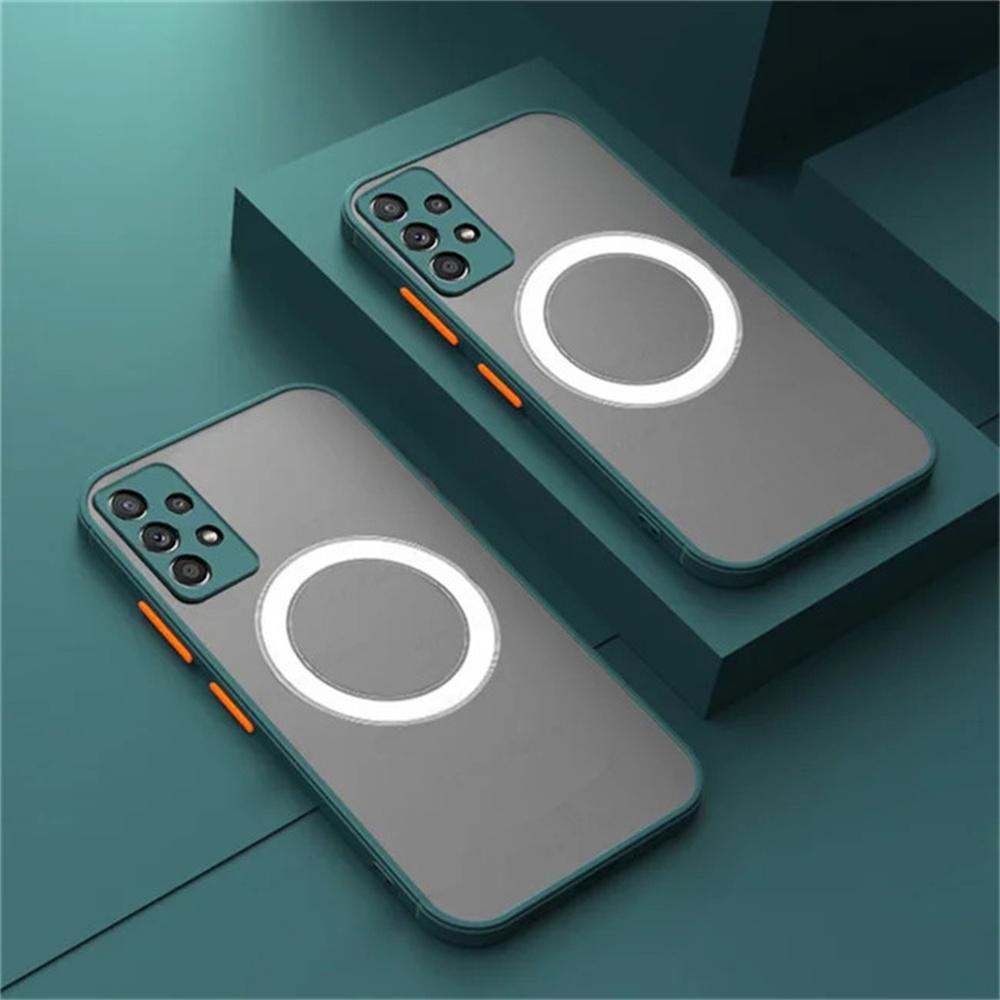 Matte Armor Magnetic für Samsung Galaxy A53 A54 A55 A52 A52S A35 A34 A33 A32 A14 A12 A13 A71 Telefonhülle Kabelloses Laden Harte Schutzabdeckung Galaxy A71 dunkelgrüne