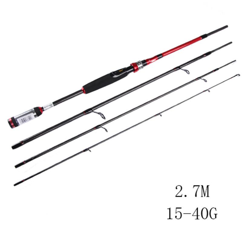 FTK 4-stufige Spinning-Casting-Speed-Angelrute, ultraleichte Karbonfaser-Reiserute für das Süßwasserangeln SPINNING 15-40G-2.7M rot