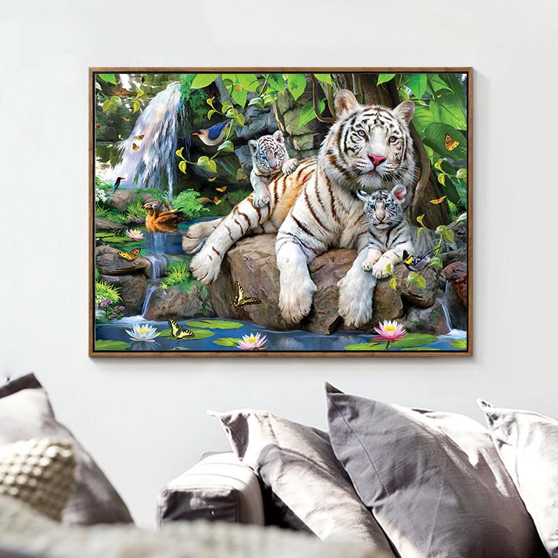 Diamond Painting Fluss Tiger Familie Kristall Stickerei Kreuzstich Handarbeit Mosaik Malerei 20X30CM