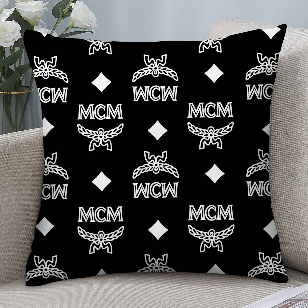 Luxuriöser M-MCM Kissenbezug Kurzer Plüsch Beidseitiger Druck Quadratische Wurfkissenbezüge Sofa Heim Kissen Dekor 12x12Inch