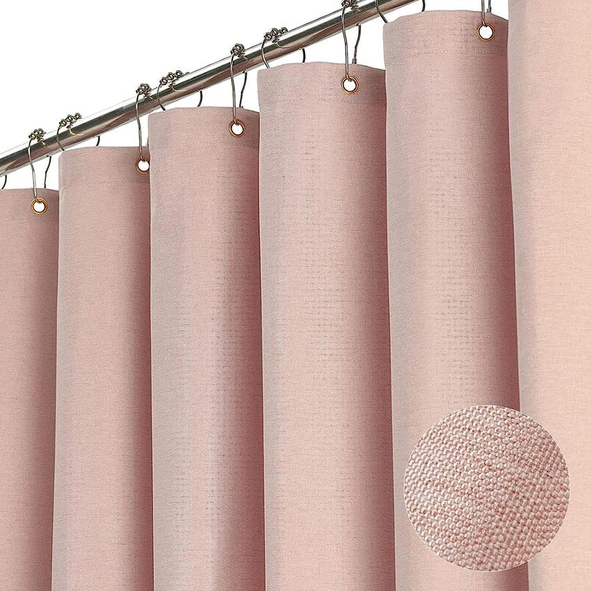 Luxuriöser Duschvorhang aus Leinen mit silbernen Metallhaken, wasserdichter Badevorhang aus dickem Stoff für das Badezimmer, Badewanne, große Badeabdeckung W300xH200cm rosa