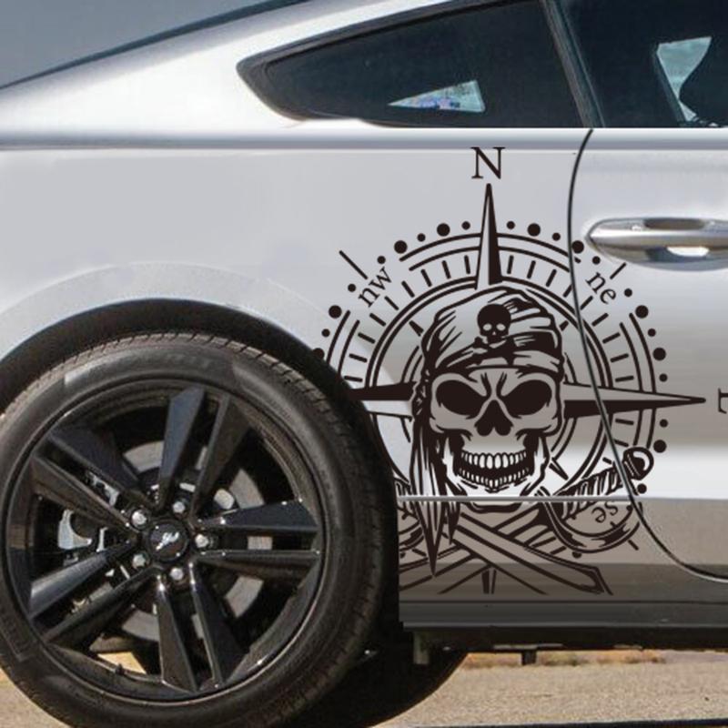 Großer Piratenkompass Totenkopf Autoaufkleber Abziehbild Nautisch Windrose Auto Fahrzeug Karosserie Tür Haube Stoßstange Vinyl Dekor 70cmwidex70cmhigh dunkelblaue
