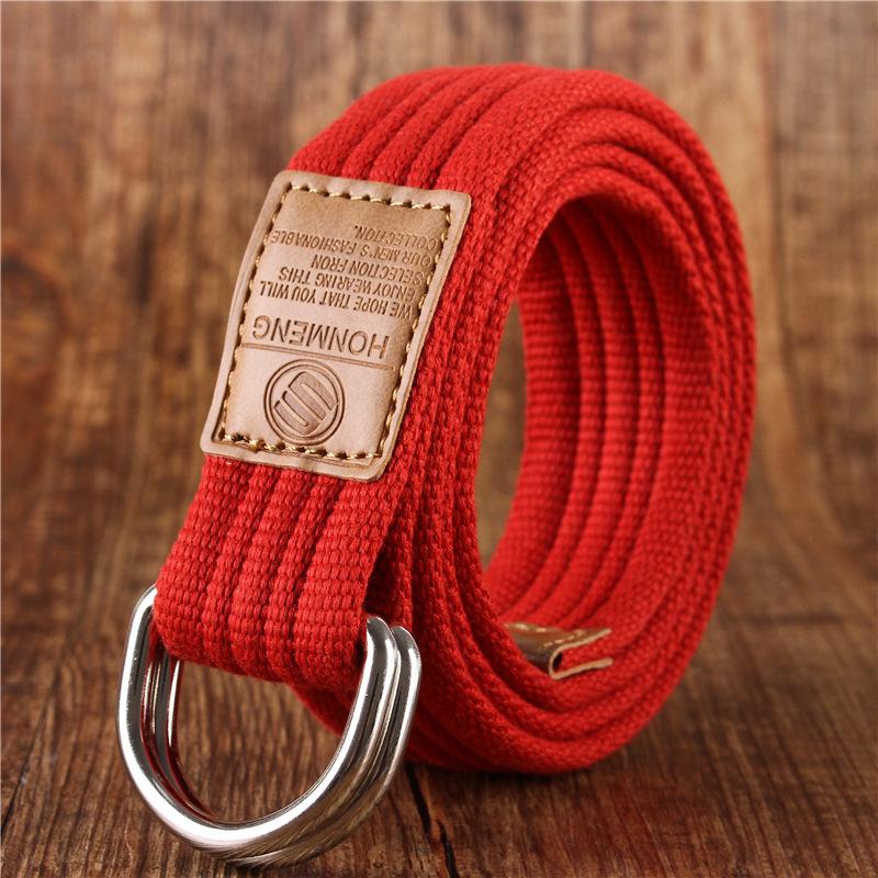 Korean-Style19Color Doppelring Canvas Gürtel Casual Hosen Canvas Gürtel Trendy Double RingDYouth Hosengürtel mit 115cm rot