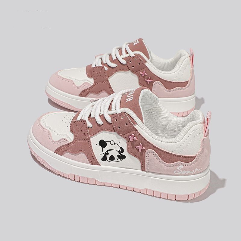 Panda Kopf Weiße Schuhe Damen Frühling und Herbst Studenten Damen Atmungsaktive Schuhe Ins Allround und Niedlich Lässige Board Schuhe Mode 40 rosa