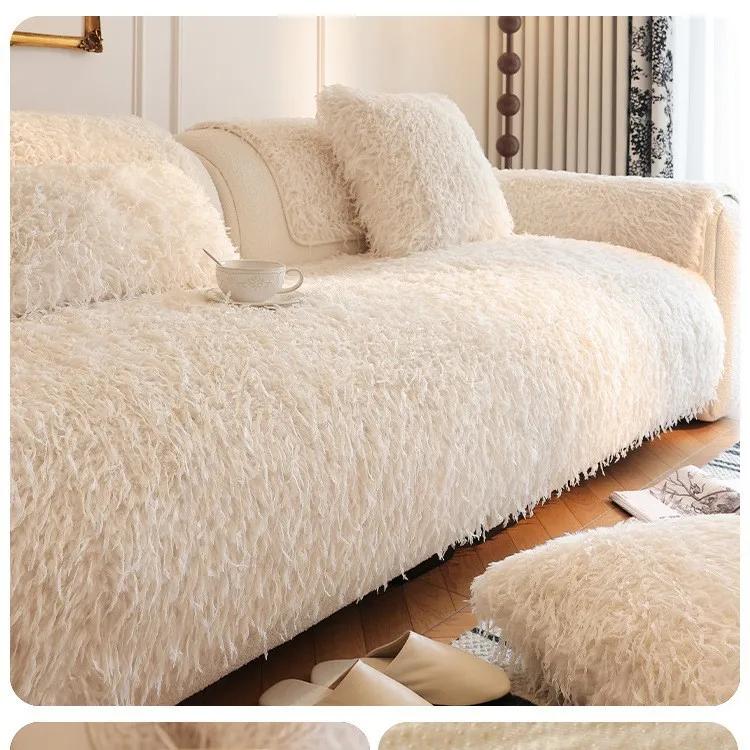Plüsch Bequeme Abdeckung Wohnzimmer Warme Winter Sofa Handtuch Universal Anti-rutsch Matte Sofa Decke Couch Kissen Verdicken Samt Sofa 70x70cm 1pcs white