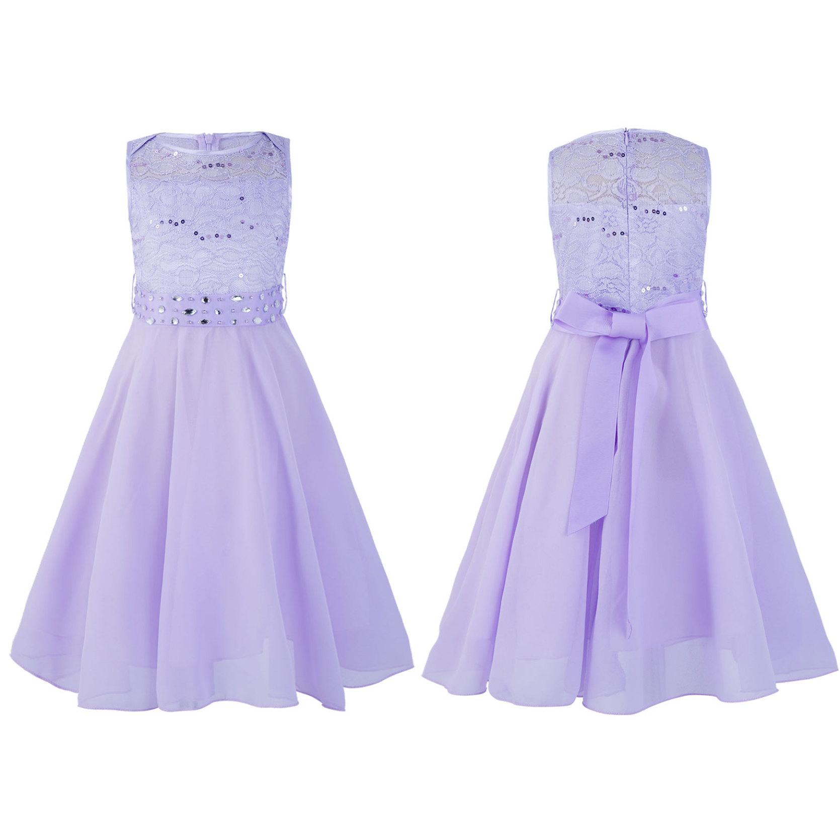 Kinder Mädchen glitzernde Pailletten Spitze Blumenmädchen Brautjungfer Hochzeit Party Kleider ärmellos Chiffon Prinzessin Festzug Ballkleid 11-12 Years lavendel
