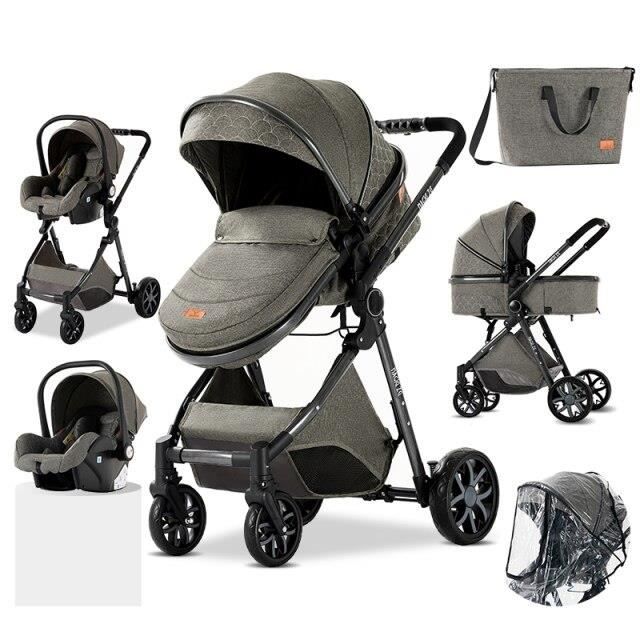 3-in-1 Kinderwagen Baby Kombikinderwagen Autositz Kinderwagenwanne Verstellbar Wickeltasche Hohe Qualität Buggy Tiefgrau grau