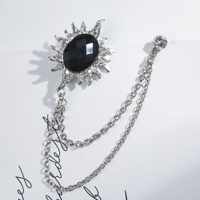 Neue Vintage Quaste Kette Brosche Pin Metall Kristall Broschen Anzug Hemd Kragen Abzeichen Corsage Revers Pins Für Männer Schmuck Geschenke schwarz