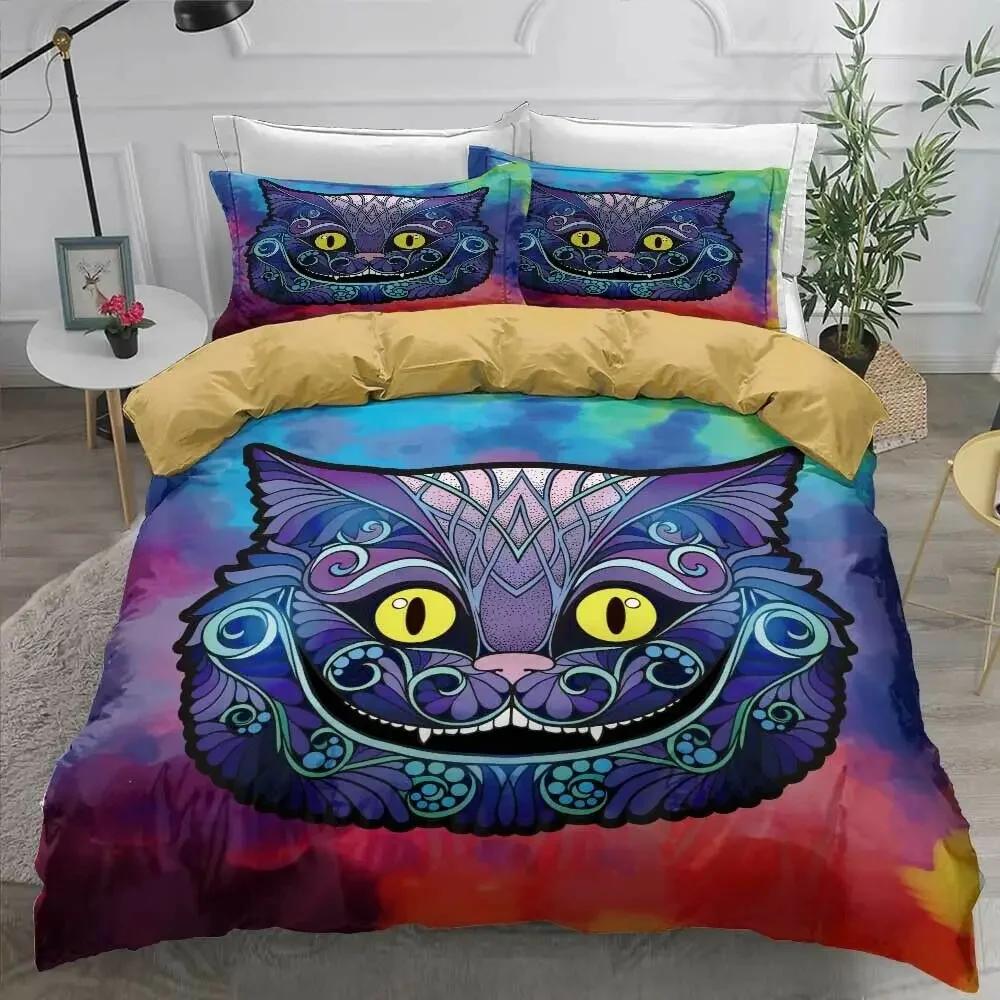 3D Gedrucktes Grinsekatze Bettwäscheset Bettbezug Schlafzimmer Bettdeckenbezüge Einzelbett Twin King Size Bettbezug Heimtextilien 2/3-teilig 70x133cm 2pcs