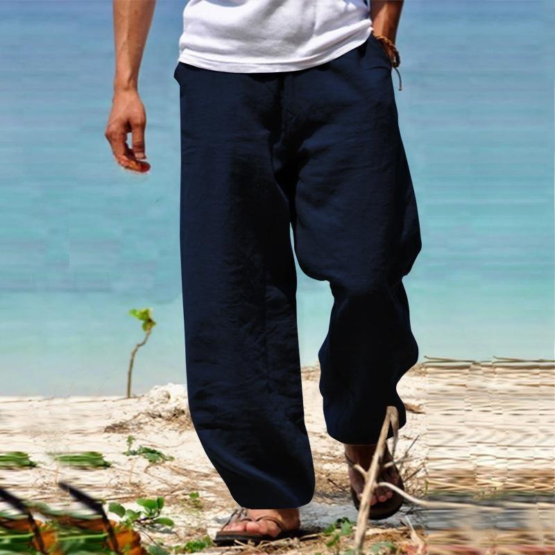 Herren Große Größen Sommer Baumwolle Große Größen Weite Bein Leinenhose Übergroße Joggerhose Männliche Übergröße Lose Hose XXXXXL navy blau