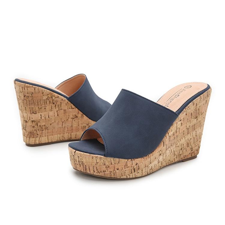 Neue trendige Damenmode-Keilsandalen, offene Peep-Toe-Espadrille-Plateau-Sandalen, Damen- und Mädchen-Wedges, Sommer-Bohemien-Slip-on-Sandalen mit Absatz 40 blau