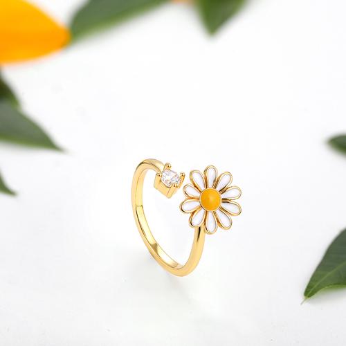 Vergoldeter Edelstahl Fidget Ring für Damen Anti-Stress Angst Rotierbar Sonne Stern Böser Blick Sonnenblume Spinner Schmuck beige