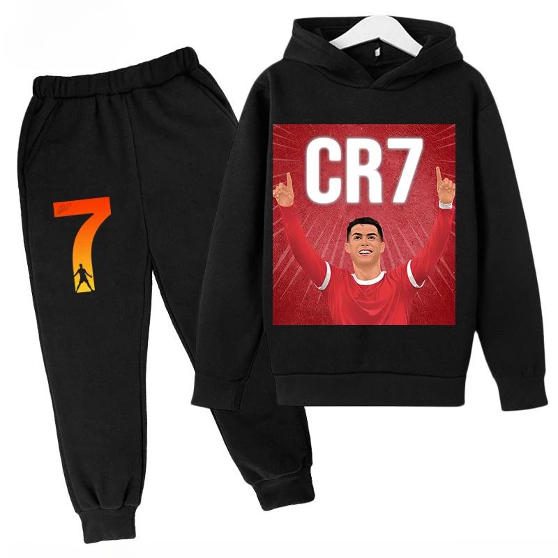 Kinder Sport Kapuzenpullover Set Sweatshirt Hose 2-teiliges Set für Jungen und Mädchen Ronaldo Avatar Aufdruck Kinderkleidung Mädchen 140 red