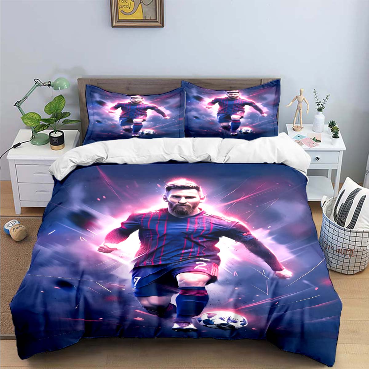 Modischer Fußballstar R-Ronaldo Aufdruck Bettwäsche Set Bettbezug Decke Bett Jugend Kinder Mädchen Jungen Luxus Geburtstagsgeschenk AU Queen(210*210cm)3pcs