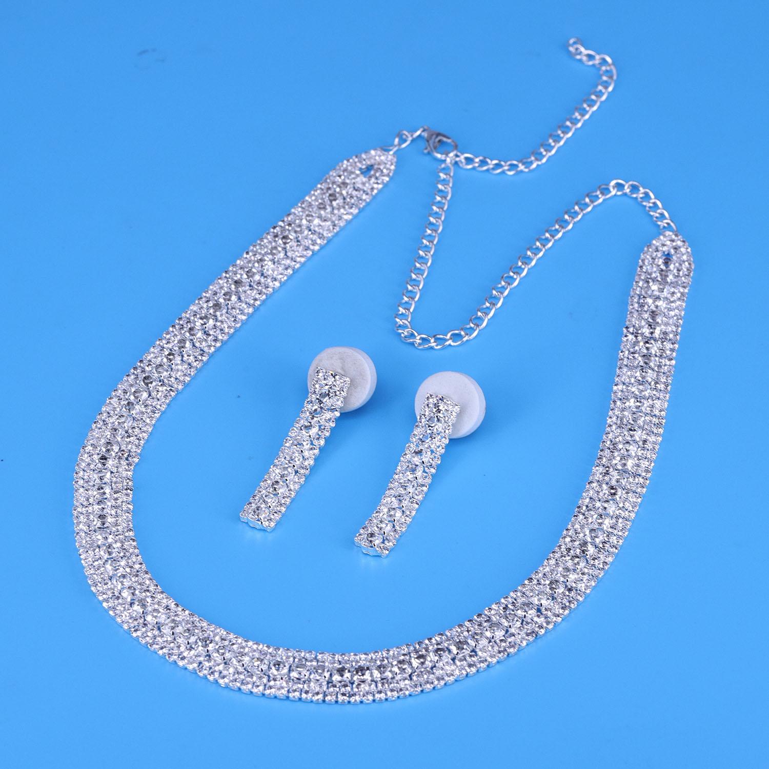 Mode Luxus Gold Strass Halskette Ohrringe Schmuck-Set Braut Hochzeit Romantische Schmuck Halskette silber