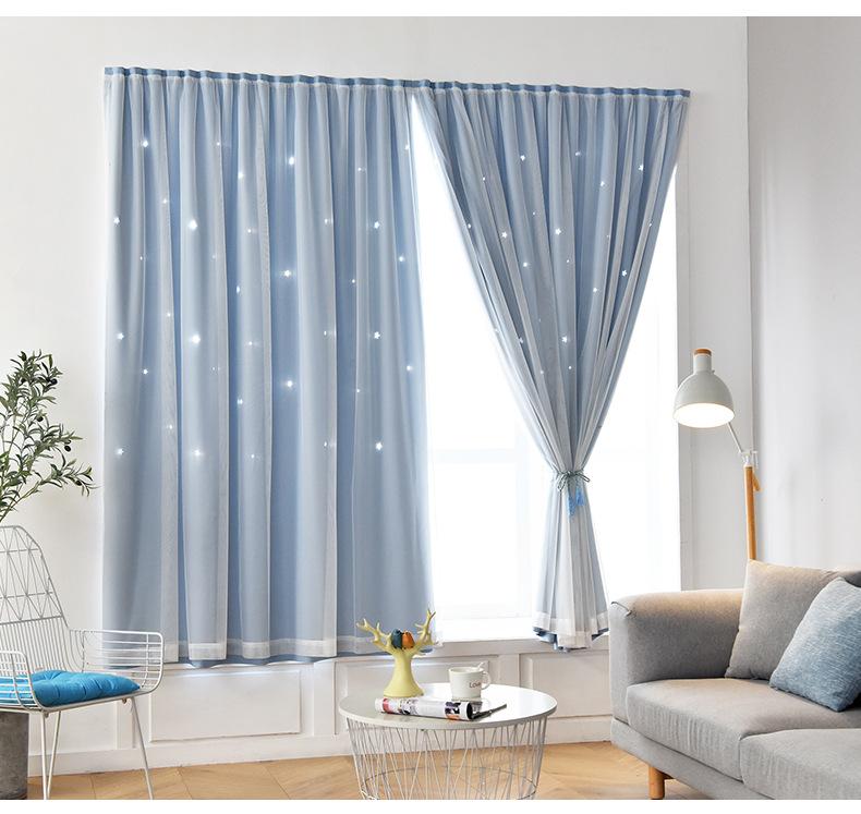 2 Paneele Autohesion Vorhänge für Fenster für Schlafzimmer Mädchen Kinder Baby Fenster Vorhang Doppelschicht Stern Cut Out Wohnzimmer Dekor Wand Home W1 x H1.2 M-2pcs blau