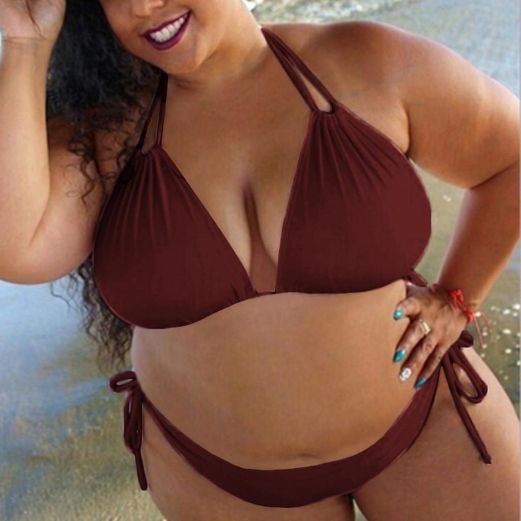 Damen-Bikini in großer Größe, einfarbig, Träger mit hängendem Hals, geteilter Badeanzug, Badeanzug XXXXXL wein rot