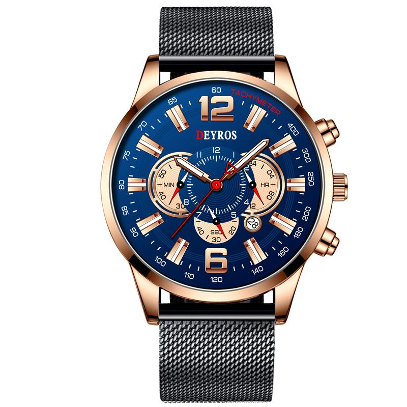 Mode Schwarz Männer Uhren Mann Kalender Quarz Armbanduhren Männer Casual Business Uhren Luxus Herren Runden Zifferblatt Analog Uhr hellrosa/blau