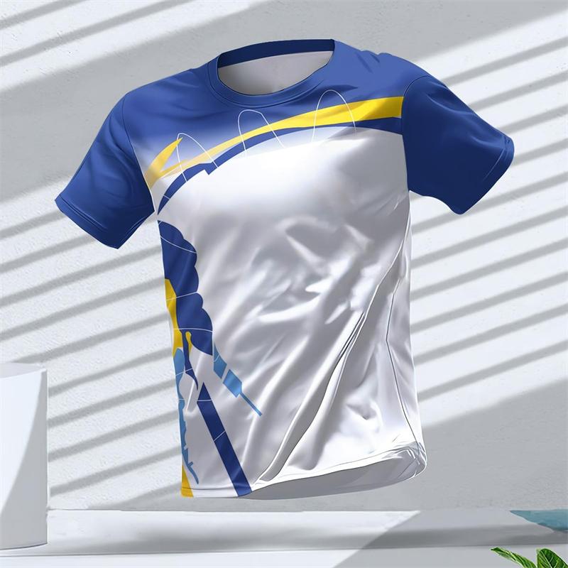 Modische Geometrische Grafik 3D Gedruckte Sport T-Shirts Sommer Lässig Laufen Tischtennis T-Shirts Trendige Streetwear Herren T-Shirts M gray