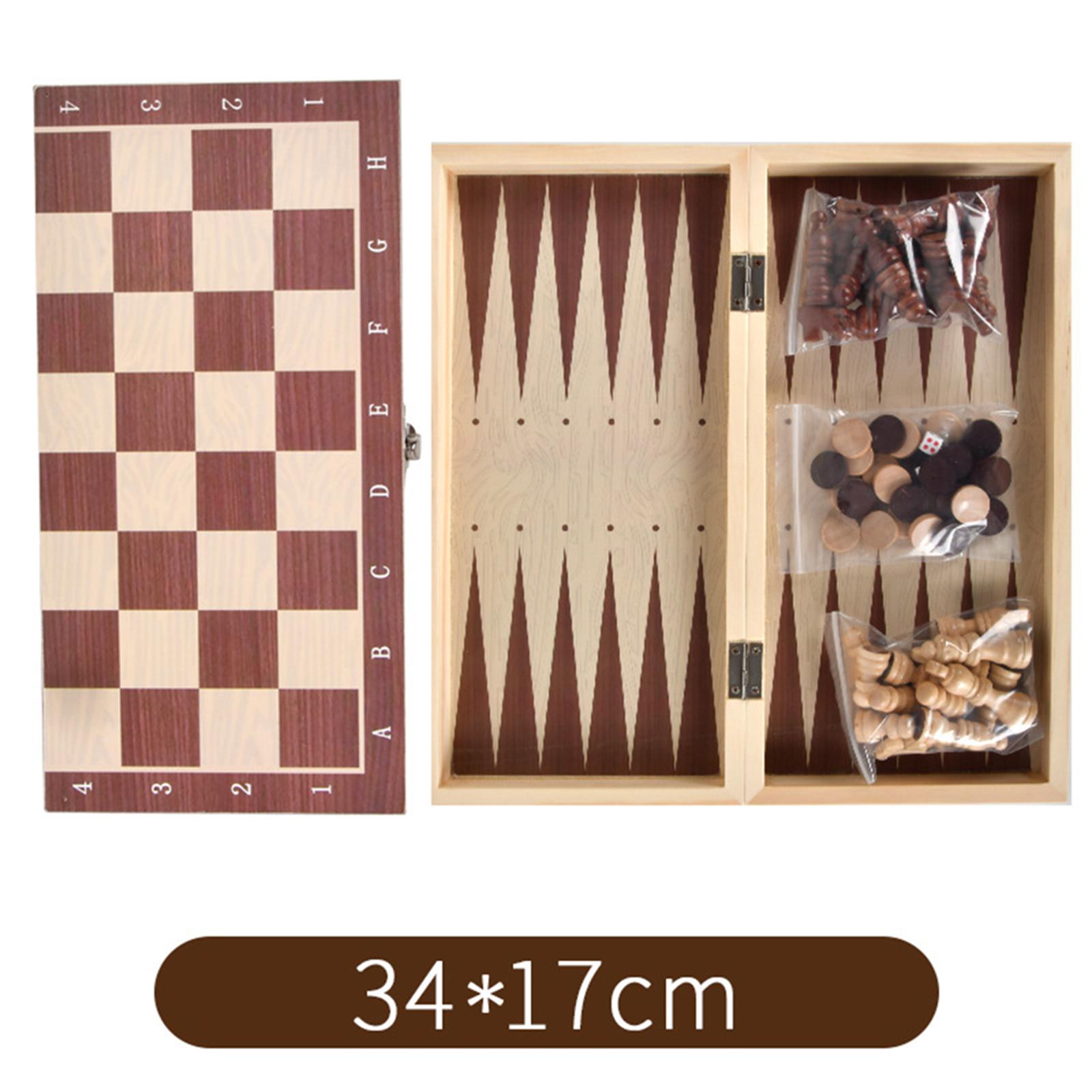 3 in 1 Schach- und Backgammon-Set aus Holz, tragbares Schachspiel aus Holz für Erwachsene und Kinder 34 x 17cm